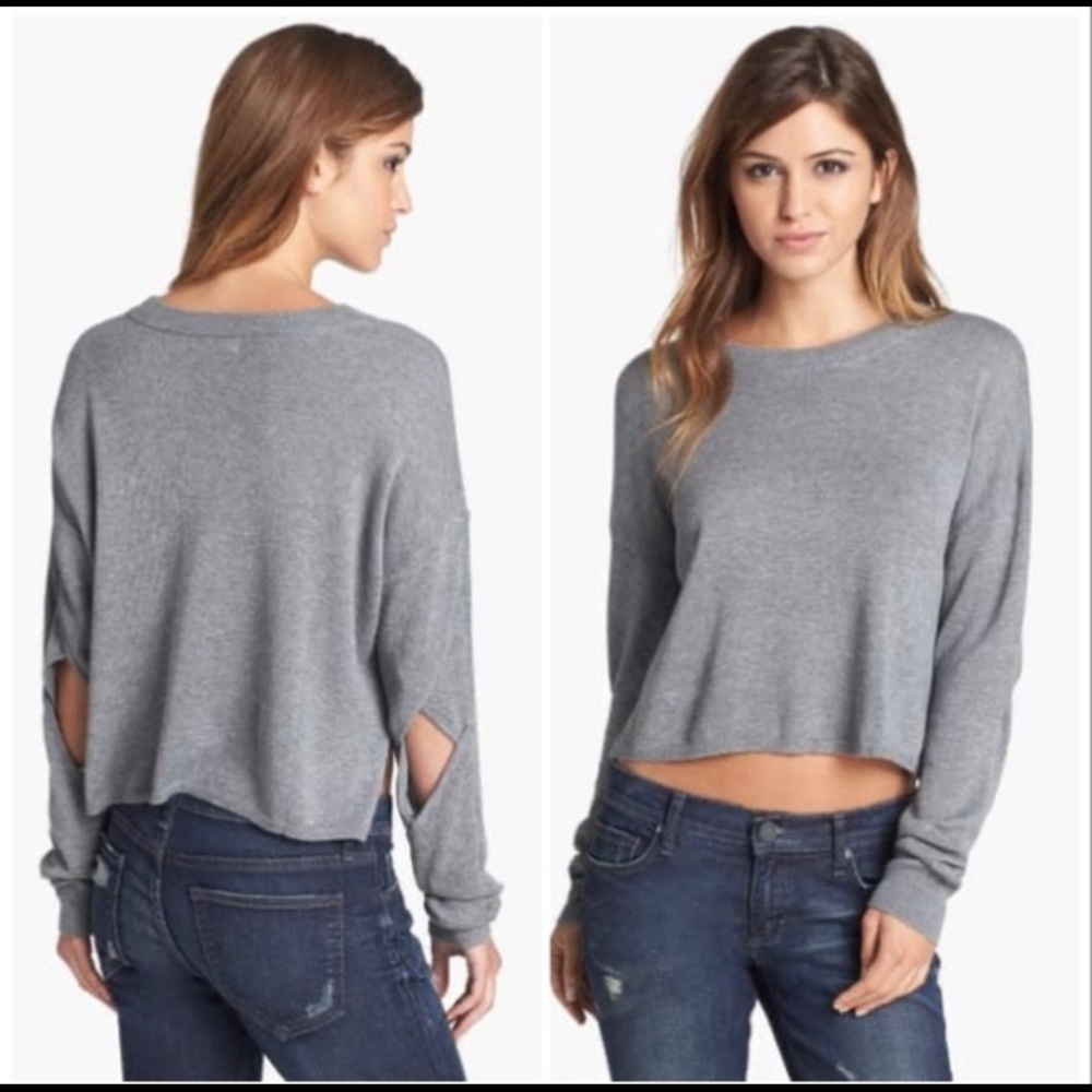 Leith gray cropped open sleeve sweater S